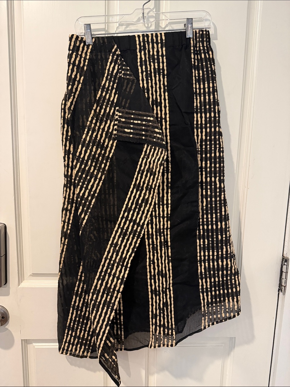 Zero + Maria Cornejo Black and Cream Striped Midi Wrap Skirt